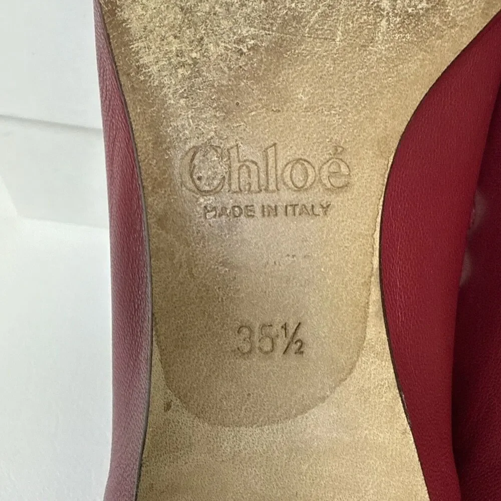 Chloe Lauren Scalloped Leather Ballet Flats Red Size EU 35.5 US 5.5
